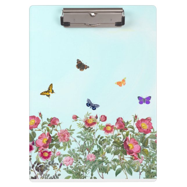 Carpeta De Pinza Jardín Rosa con mariposas (Anverso)