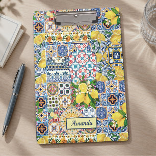 Carpeta De Pinza Jarrón Chic Mediterráneo baldosas naranjas monogra