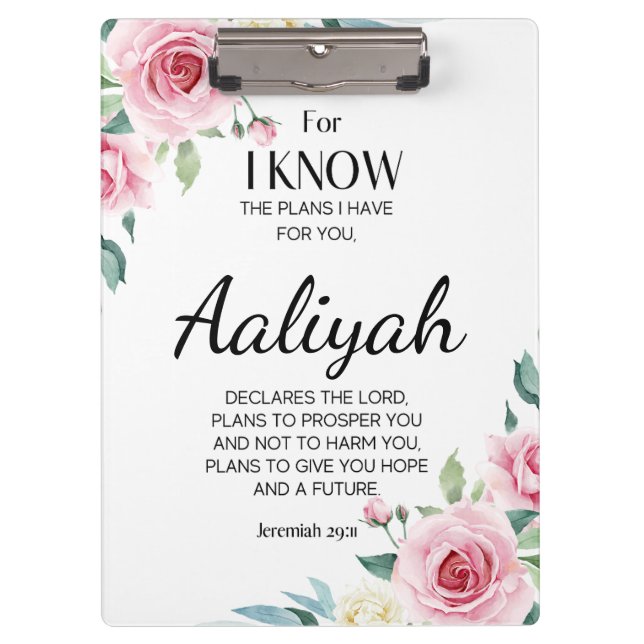Carpeta De Pinza Jeremiah 29:11 Rosa Rosa Personalizada (Anverso)