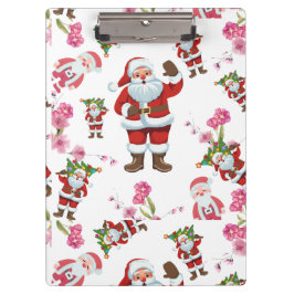 Carpeta De Pinza Jolly Santa Claus y Navidades florales rosados