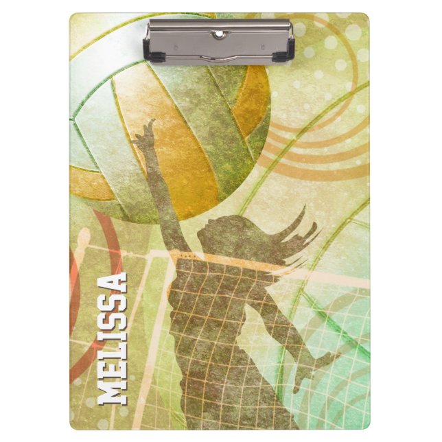 Carpeta De Pinza Jugador de voleibol chica en la red (Anverso)