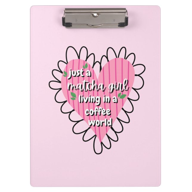 Carpeta De Pinza Just a Matcha Girl Heart Aesthetic – Pink Cute  (Anverso)