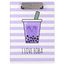 Carpeta De Pinza Kawaii Bubble Tea I Love Boba Taro Ube Purple