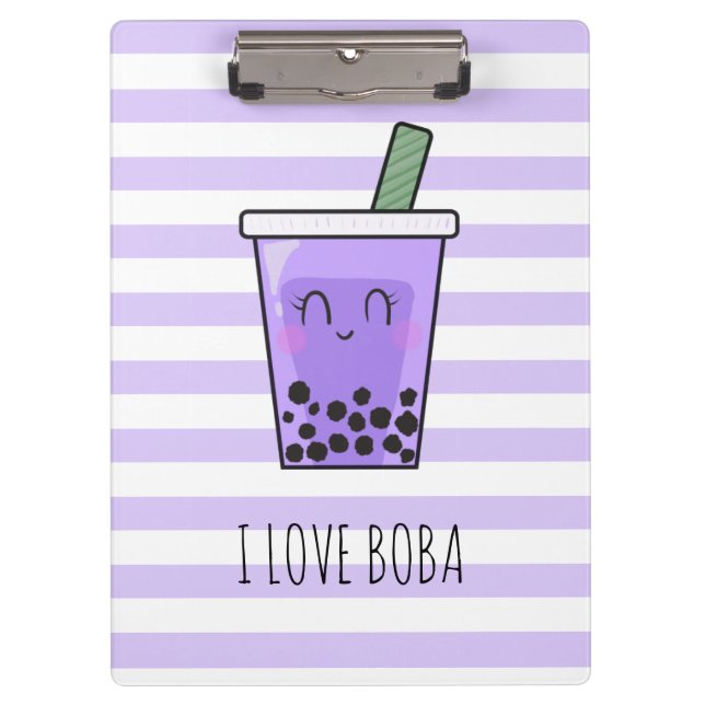 Carpeta De Pinza Kawaii Bubble Tea I Love Boba Taro Ube Purple (Anverso)