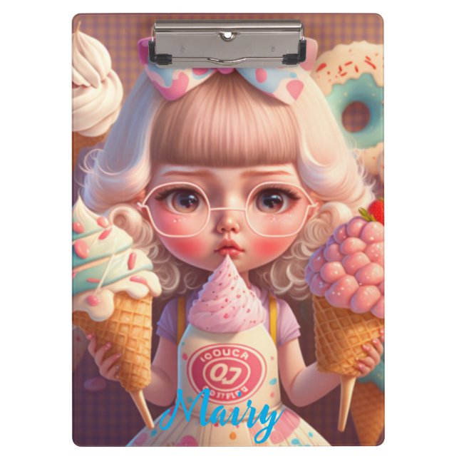 Carpeta De Pinza Kawaii lindo chica con helados (Anverso)