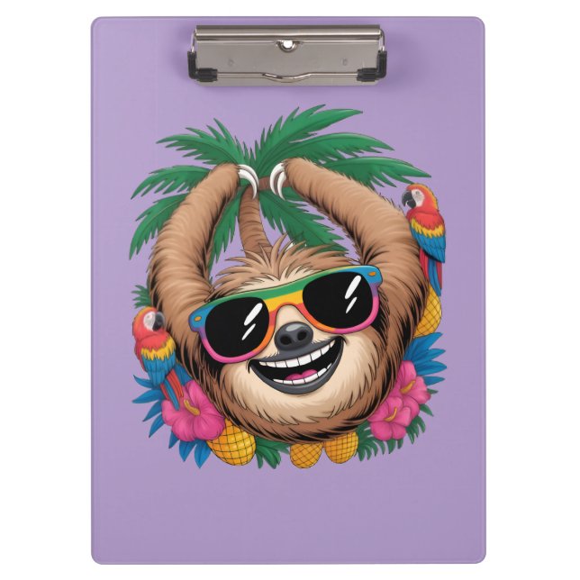 Carpeta De Pinza Kawaii Tropical Sloth – Cute Summer Vibes Rainbow  (Anverso)