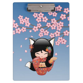 Carpeta De Pinza Kitsune Kokeshi Doll - Chica negro Fox Geisha