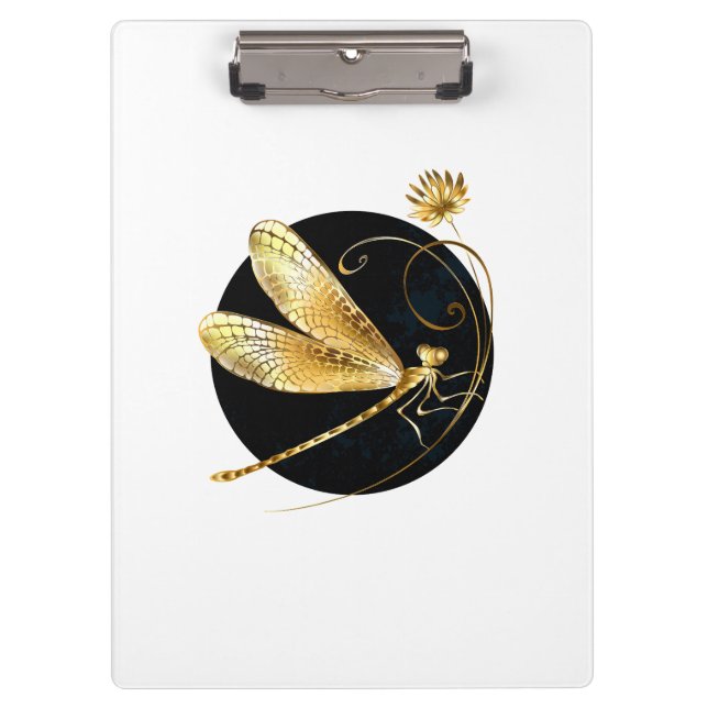 Carpeta De Pinza La libélula dorada en círculo negro (Anverso)