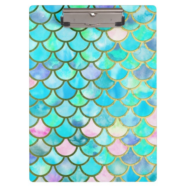 Carpeta De Pinza La sirena azul verde azulada de la acuarela de la (Anverso)