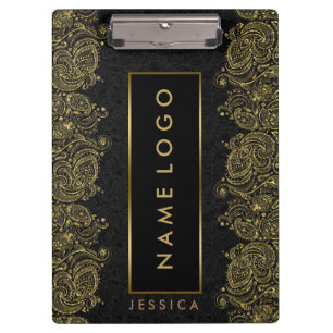 Carpeta De Pinza Lace Negro Y Oro Paisley