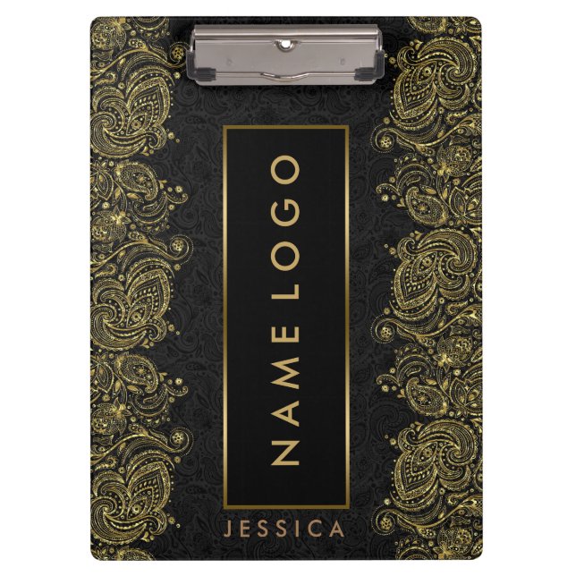 Carpeta De Pinza Lace Negro Y Oro Paisley (Anverso)