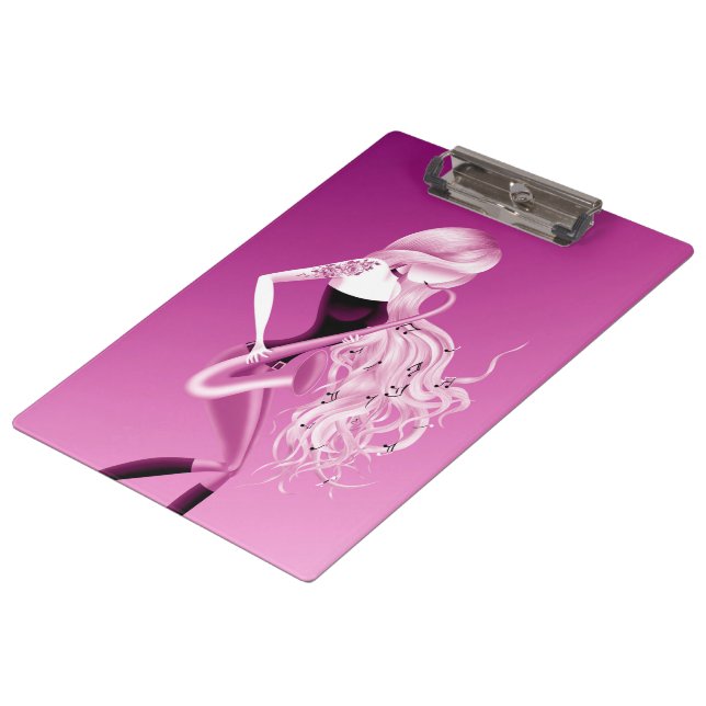 Carpeta De Pinza Lady Saxophonist Musisist Pink (Angular)