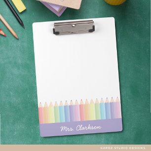 Carpeta De Pinza Lápices Arcoíris Morados Personalizados Profesor