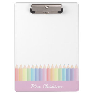 Carpeta De Pinza Lápices Coloridos Rosa Personalizados Profesor