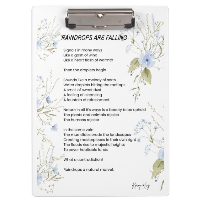 Carpeta De Pinza Las gotas de lluvia caen poesía (Anverso)