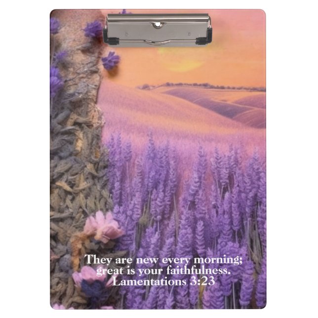 Carpeta De Pinza Lavender Clipboard Lamentations 3:23 (Anverso)