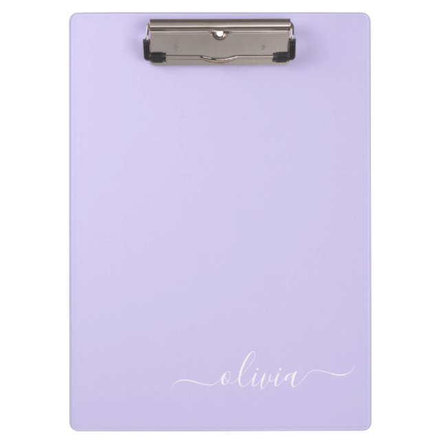 Carpeta De Pinza Lavender Purple Modern Script Girly Monograma Nomb (Anverso)