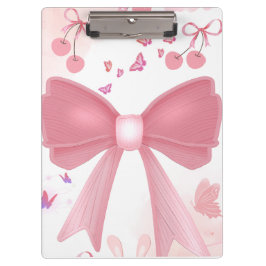Carpeta De Pinza Lazo Rosa Coquette y Cerezas Estética en Colage –