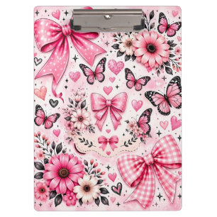 Carpeta De Pinza Lazos Rosas Lindos y Patrón Estético de Mariposas