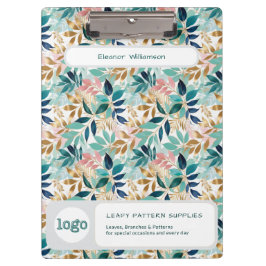 Carpeta De Pinza Leaf Pattern Small Business Name Logo