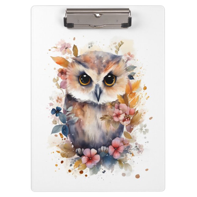 Carpeta De Pinza Lechuza con flores para la guardería (Anverso)