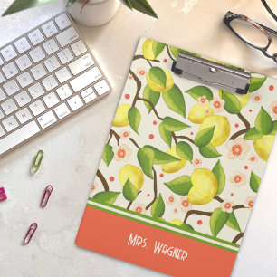 Carpeta De Pinza Lemon Yellow Nombre Personalizado Profesor de Flor