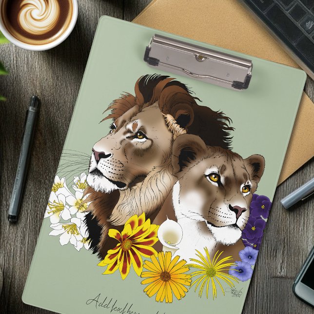 Carpeta De Pinza León Leona Floral Verde  (Subido por el creador)