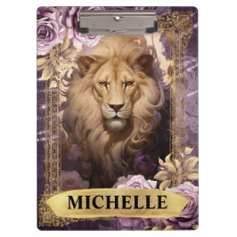 Carpeta De Pinza León romántico y rosas púrpuras fantasía