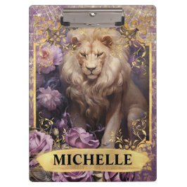 Carpeta De Pinza León romántico y rosas púrpuras fantasía