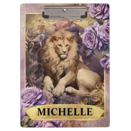Carpeta De Pinza León romántico y rosas púrpuras fantasía