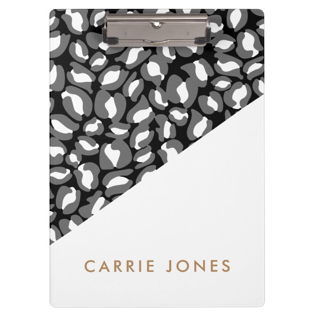Carpeta De Pinza Leopard Print Black White Gold Business Elegant (Anverso)