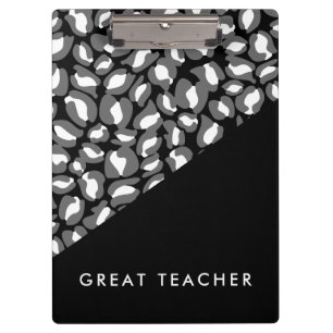 Carpeta De Pinza Leopard Print Black White Gold Great Teacher