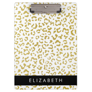 Carpeta De Pinza Leopard Print, Gold Leopard, Purpurina, tu nombre