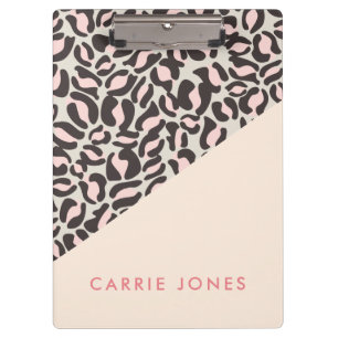 Carpeta De Pinza Leopard Print Peach Rosa Business Elegante