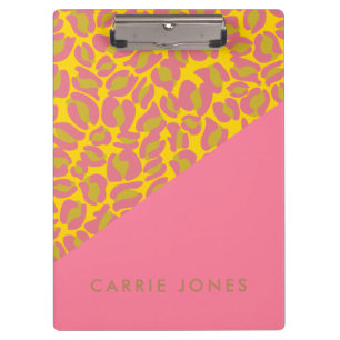 Carpeta De Pinza Leopard Print Pink Yellow Gold Business Elegant