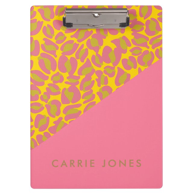 Carpeta De Pinza Leopard Print Pink Yellow Gold Business Elegant (Anverso)