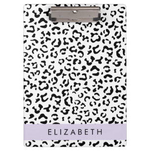 Carpeta De Pinza Leopard Print, Spots, Black And White, Tu Nombre