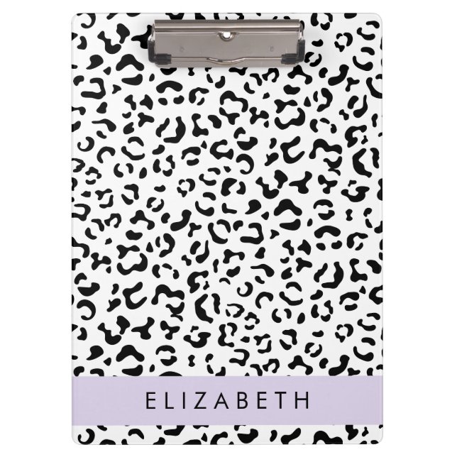 Carpeta De Pinza Leopard Print, Spots, Black And White, Tu Nombre (Anverso)
