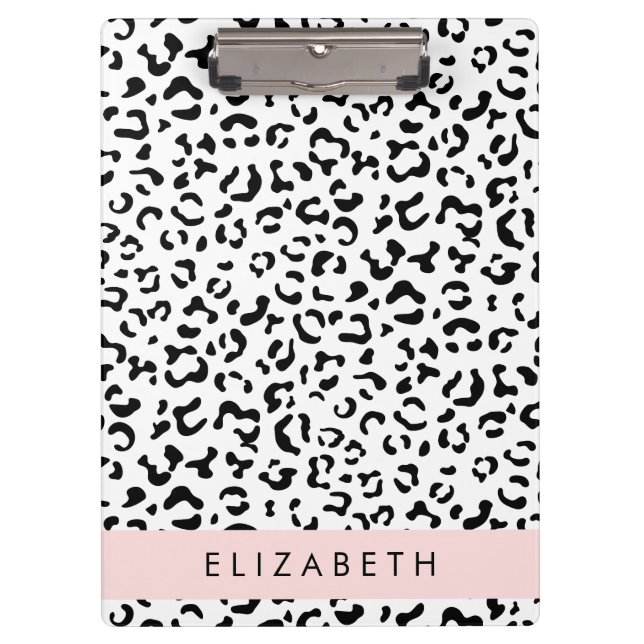 Carpeta De Pinza Leopard Print, Spots, Black And White, Tu Nombre (Anverso)