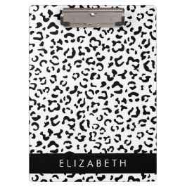 Carpeta De Pinza Leopard Print, Spots, Black And White, Tu Nombre