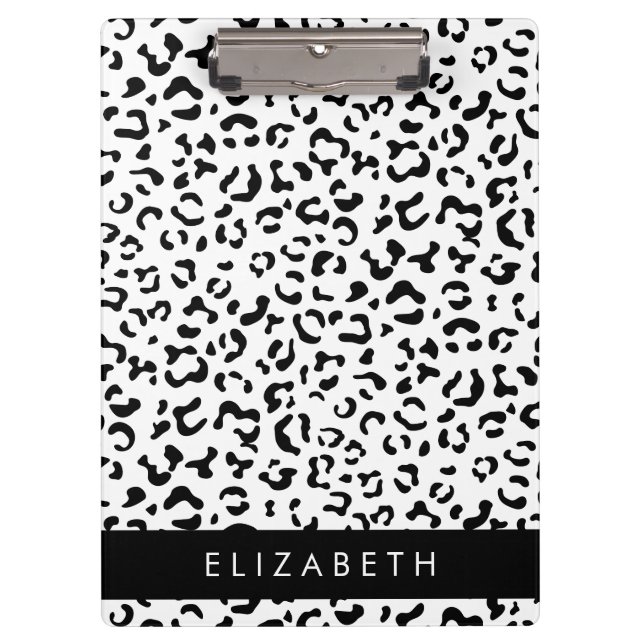 Carpeta De Pinza Leopard Print, Spots, Black And White, Tu Nombre (Anverso)