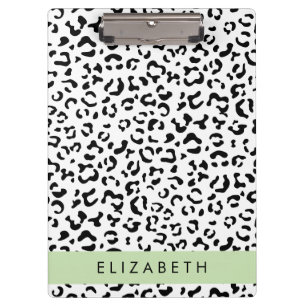 Carpeta De Pinza Leopard Print, Spots, Black And White, Tu Nombre