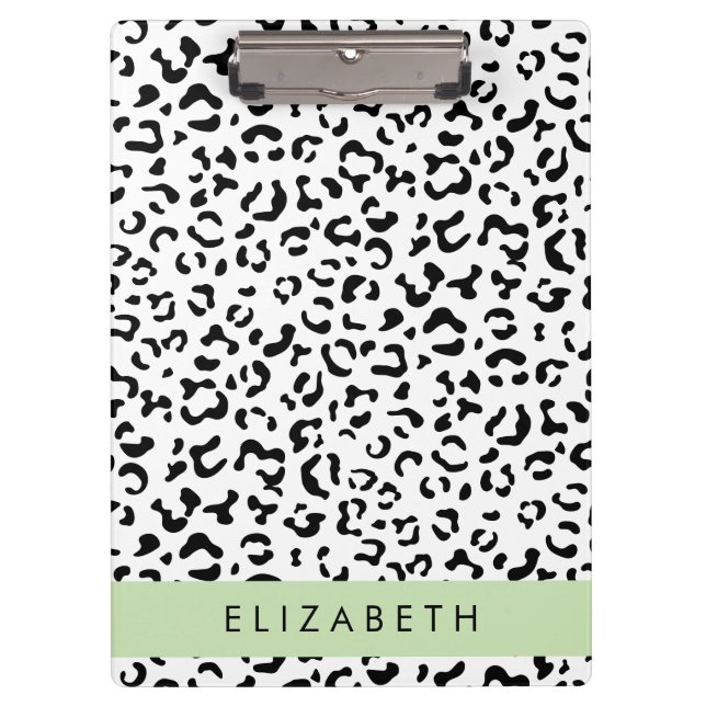 Carpeta De Pinza Leopard Print, Spots, Black And White, Tu Nombre (Anverso)