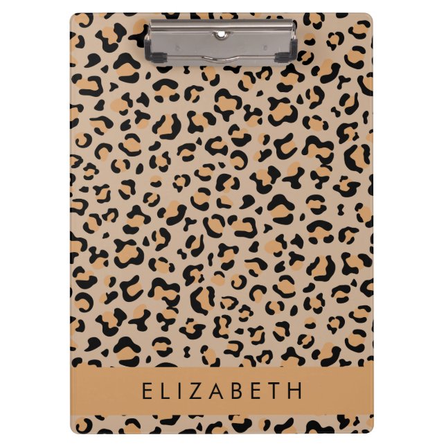 Carpeta De Pinza Leopard Print, Spots, Brown Leopard, Tu Nombre (Anverso)