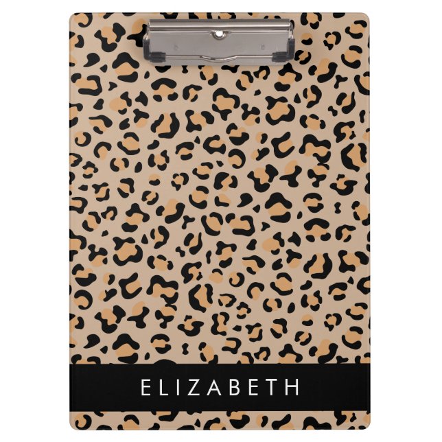 Carpeta De Pinza Leopard Print, Spots, Brown Leopard, Tu Nombre (Anverso)