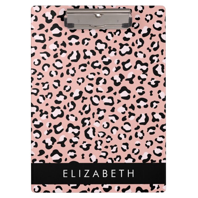 Carpeta De Pinza Leopard Print, Spots, Pink Leopard, Tu Nombre (Anverso)