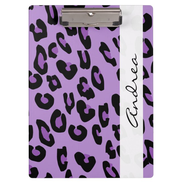 Carpeta De Pinza Leopard Print, Spots, Purple Leopard, tu nombre (Anverso)