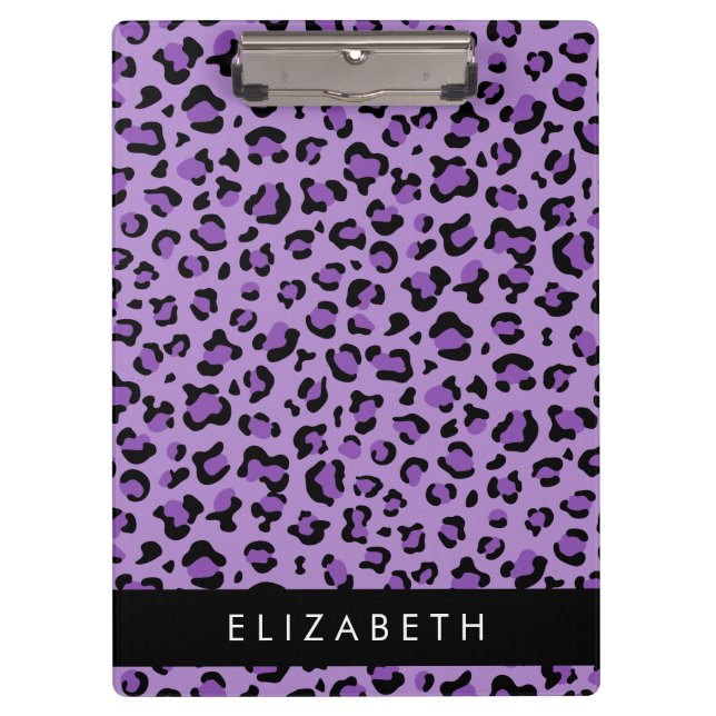 Carpeta De Pinza Leopard Print, Spots, Purple Leopard, tu nombre (Anverso)