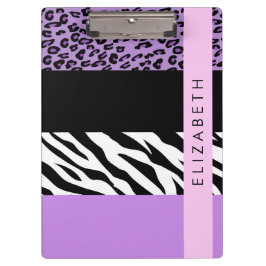 Carpeta De Pinza Leopard Print, Zebra Print, Purple, Tu Nombre