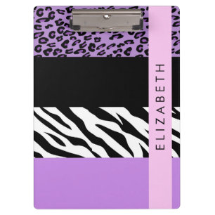 Carpeta De Pinza Leopard Print, Zebra Print, Purple, Tu Nombre